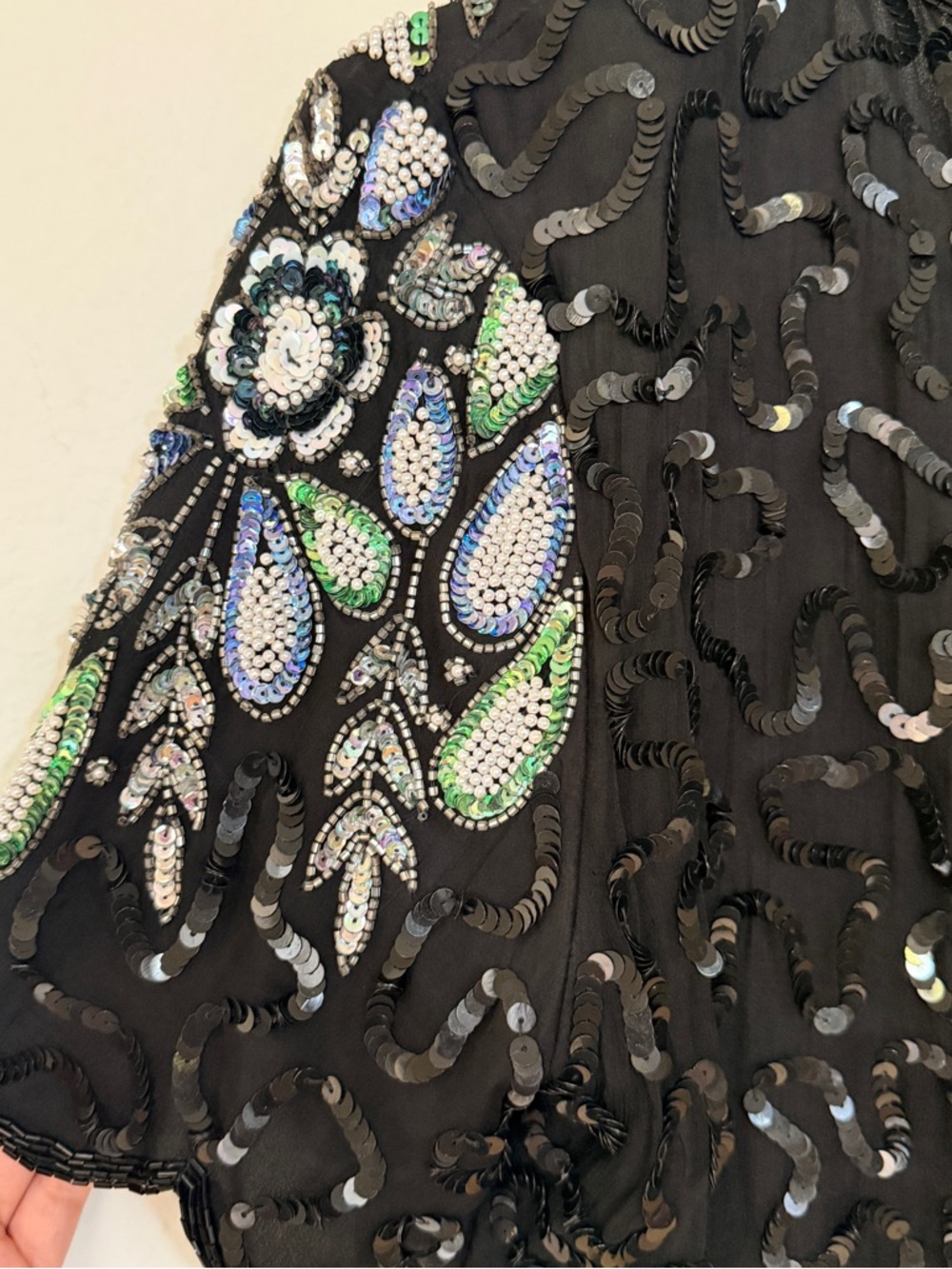 Vintage Sazin New York Beaded Silk Blouse Black Sequin Embellished Top S - Picture 9 of 11